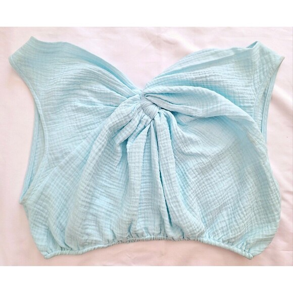 Rachel Comey Women Short Sleeve Cropped Crossbody Top Blouse Blue‎ Size 10 - Picture 1 of 6
